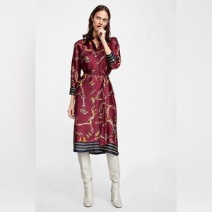 Zara Burgundy Long Sleeve Dress with Chain Pattern